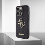 guess 4g logolu siyah simli kilif iphone 15 pro max