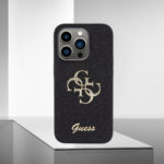 guess 4g logolu siyah simli kilif iphone 15 pro max