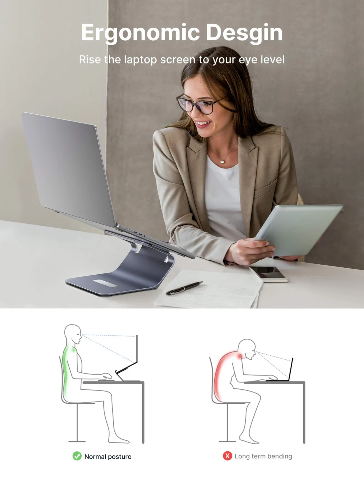 Jsaux Ergonomik ve Çok Yönlü Laptop & Tablet Standı - Görsel 7